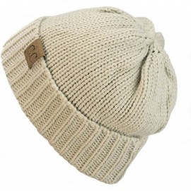 Skullies & Beanies Exclusive Two Way Cuff & Slouch Warm Knit Ribbed Beanie- Beige - CG125H8ELVZ $7.66