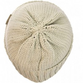 Skullies & Beanies Exclusive Two Way Cuff & Slouch Warm Knit Ribbed Beanie- Beige - CG125H8ELVZ $7.66