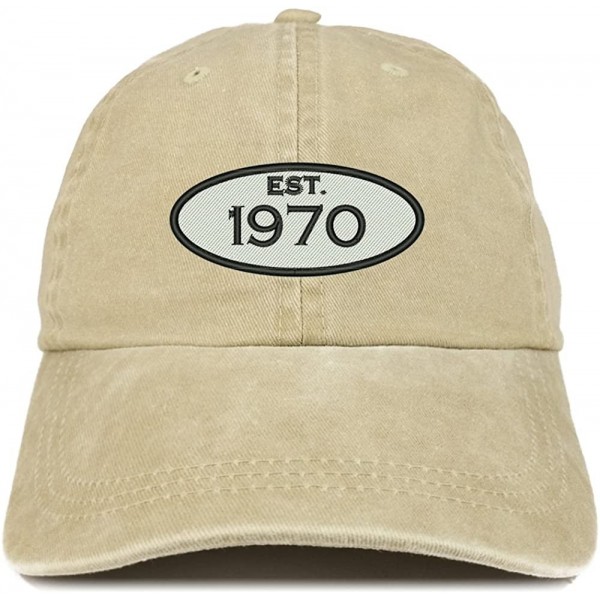Baseball Caps Established 1970 Embroidered 50th Birthday Gift Pigment Dyed Washed Cotton Cap - Khaki - C1180MW4ZLE $18.26