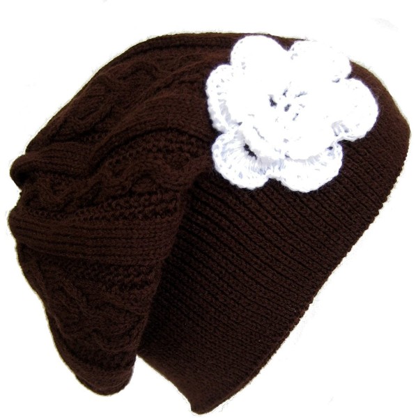 Skullies & Beanies Winter Hat for Women Slouchy Beret Hat Cable Knit Beanie M190 - Brown - CU11B3X48WB $9.62