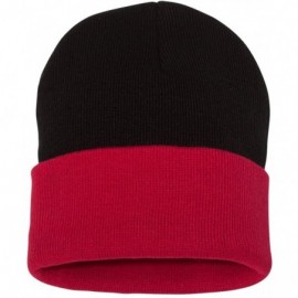 Skullies & Beanies SP12 - 12 Inch Solid Knit Beanie - Black/Red - C9183CC7YZT $11.88