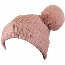 Skullies & Beanies Women's Large Double Ear Soft Pom Cuff Skully Beanie Hat - Rose - C818AIQE5E7 $19.58