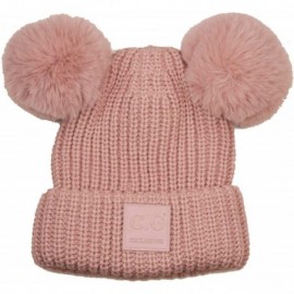 Skullies & Beanies Women's Large Double Ear Soft Pom Cuff Skully Beanie Hat - Rose - C818AIQE5E7 $19.58