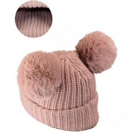 Skullies & Beanies Women's Large Double Ear Soft Pom Cuff Skully Beanie Hat - Rose - C818AIQE5E7 $19.58
