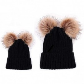 Skullies & Beanies Parent-Child Matchy Hat Winter Mom Baby Double Pompom Faux Fur Beanie Ski Cap - Black - CX18L8O0WTR $13.40