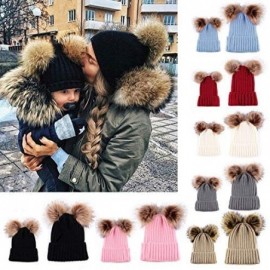 Skullies & Beanies Parent-Child Matchy Hat Winter Mom Baby Double Pompom Faux Fur Beanie Ski Cap - Black - CX18L8O0WTR $13.40
