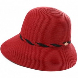 Fedoras Womens Summer Sun Beach Straw Hats UPF Protective Panama Fedora Outdoor Patio - 00011_red - CD18SQOE9IT $16.13