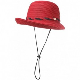 Fedoras Womens Summer Sun Beach Straw Hats UPF Protective Panama Fedora Outdoor Patio - 00011_red - CD18SQOE9IT $16.13