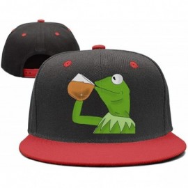 Skullies & Beanies Tea Lizard None of My Business Strapback Hat Sipping Tea Meme Adjustable Cap - Funny-green-frog-sipping-te...