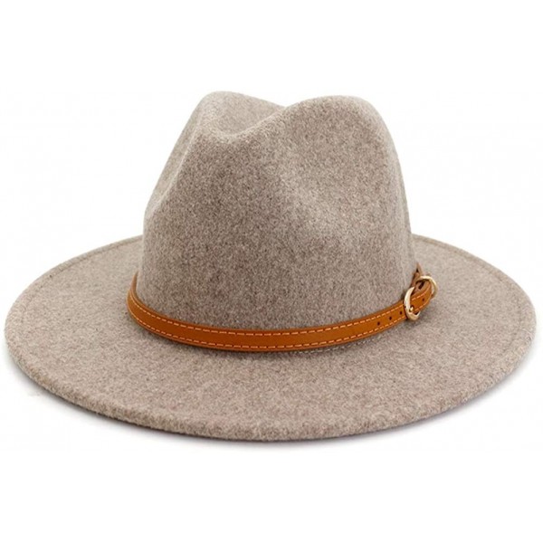 Fedoras Classic Wool Fedora Hats Wide Brim Belt Buckle for Women & Men - A-brown Belt Oatmeal - CR18ZQ6EKQX $18.25