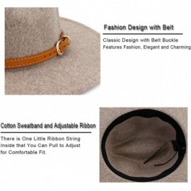 Fedoras Classic Wool Fedora Hats Wide Brim Belt Buckle for Women & Men - A-brown Belt Oatmeal - CR18ZQ6EKQX $30.27