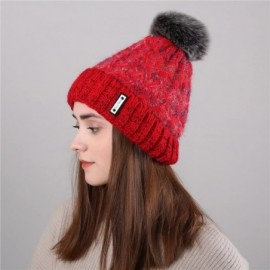 Berets Knit Caps For Women Wool Cosy Warm Beanie Winter Hat Ski Crochet Cap Pom Pom - Red - CD18IQ7XCX2 $9.72