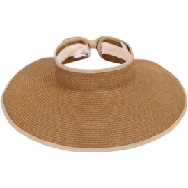 Sun Hats Women's Summer Wide Brim Roll-Up Straw Sun Visor Hat - Light Coffee - C412NZI3EU4 $28.55
