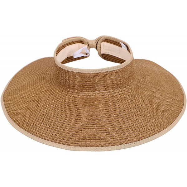 Sun Hats Women's Summer Wide Brim Roll-Up Straw Sun Visor Hat - Light Coffee - C412NZI3EU4 $13.72