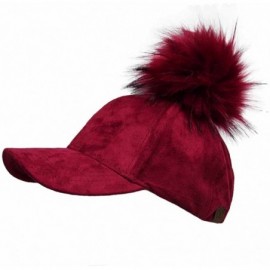 Baseball Caps Suede Removable Fur Pom Pom Baseball Cap - Burgundy - CB12LHKBQT7 $16.98