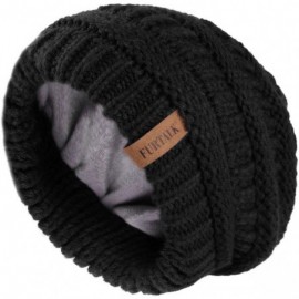 Skullies & Beanies Winter Beanie for Women Fleece Lined Warm Knit Skull Slouch Beanie Hat - 01-black - CI18UR72DYU $24.13