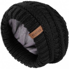 Skullies & Beanies Winter Beanie for Women Fleece Lined Warm Knit Skull Slouch Beanie Hat - 01-black - CI18UR72DYU $13.02