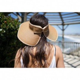 Sun Hats Women's Summer Wide Brim Roll-Up Straw Sun Visor Hat - Light Coffee - C412NZI3EU4 $13.72