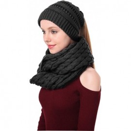 Skullies & Beanies Women Girls Fashion Winter Warm Knitted Hat Beanie Hat Scarf Set - Ponytail Black - CF12O3MC0YT $18.73