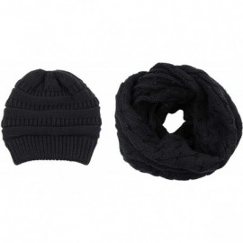 Skullies & Beanies Women Girls Fashion Winter Warm Knitted Hat Beanie Hat Scarf Set - Ponytail Black - CF12O3MC0YT $18.73