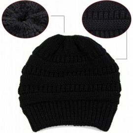 Skullies & Beanies Women Girls Fashion Winter Warm Knitted Hat Beanie Hat Scarf Set - Ponytail Black - CF12O3MC0YT $18.73