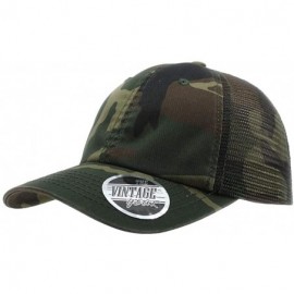 Baseball Caps Washed Cotton Unstructured Soft Mesh Adjustable Trucker Baseball Cap - Woodland Camo - CY188MSA02W $10.93