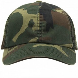 Baseball Caps Washed Cotton Unstructured Soft Mesh Adjustable Trucker Baseball Cap - Woodland Camo - CY188MSA02W $10.93