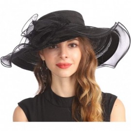 Sun Hats Women Organza Kentucky Derby Church Dress Cloche Hat Fascinator Floral Tea Party Wedding Bucket Hat S053 - Black - C...