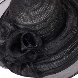 Sun Hats Women Organza Kentucky Derby Church Dress Cloche Hat Fascinator Floral Tea Party Wedding Bucket Hat S053 - Black - C...