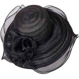 Sun Hats Women Organza Kentucky Derby Church Dress Cloche Hat Fascinator Floral Tea Party Wedding Bucket Hat S053 - Black - C...