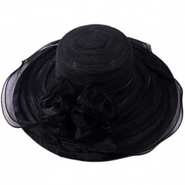 Sun Hats Women Organza Kentucky Derby Church Dress Cloche Hat Fascinator Floral Tea Party Wedding Bucket Hat S053 - Black - C...