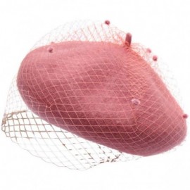 Berets Beret Hat Vintage Hepburn Mesh Wool French Style for Women Ladies - Pink - CH18L85ZIXO $12.85
