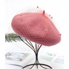 Berets Beret Hat Vintage Hepburn Mesh Wool French Style for Women Ladies - Pink - CH18L85ZIXO $12.85