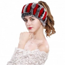 Cold Weather Headbands Rabbit Fur Headband - Winter Knit Neck Warmer Real Fur Headbands Women Scarf Muffler - Frost Black Plu...