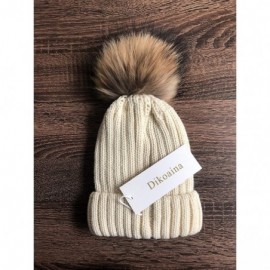 Skullies & Beanies Knit Hat for Womens Girls Fleece Winter Slouchy Beanie Hat with Real Raccon Fox Fur Pom Pom - Style02 Beig...