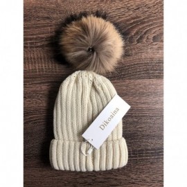 Skullies & Beanies Knit Hat for Womens Girls Fleece Winter Slouchy Beanie Hat with Real Raccon Fox Fur Pom Pom - Style02 Beig...