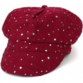 Newsboy Caps Elastic Band Sparkle Sequin Glitter Newsboy Cap - Burgundy - C418IS32XUQ $23.57