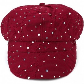 Newsboy Caps Elastic Band Sparkle Sequin Glitter Newsboy Cap - Burgundy - C418IS32XUQ $23.57