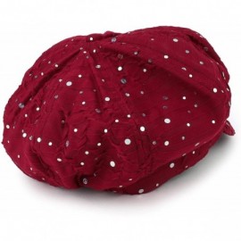 Newsboy Caps Elastic Band Sparkle Sequin Glitter Newsboy Cap - Burgundy - C418IS32XUQ $23.57