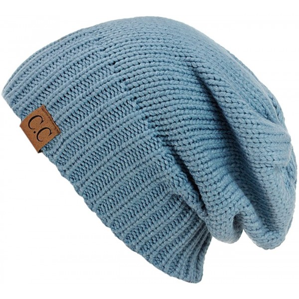 Skullies & Beanies Exclusive Two Way Cuff & Slouch Warm Knit Ribbed Beanie - Denim - CT125H8EZWP $10.31