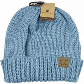 Skullies & Beanies Exclusive Two Way Cuff & Slouch Warm Knit Ribbed Beanie - Denim - CT125H8EZWP $10.31