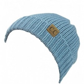 Skullies & Beanies Exclusive Two Way Cuff & Slouch Warm Knit Ribbed Beanie - Denim - CT125H8EZWP $10.31