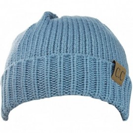 Skullies & Beanies Exclusive Two Way Cuff & Slouch Warm Knit Ribbed Beanie - Denim - CT125H8EZWP $10.31