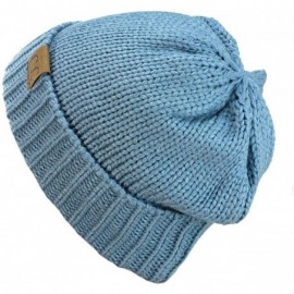 Skullies & Beanies Exclusive Two Way Cuff & Slouch Warm Knit Ribbed Beanie - Denim - CT125H8EZWP $10.31