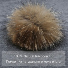 Skullies & Beanies Knitted Real Fur Hat 100% Real Raccoon Fur Pom Pom Hat Winter Women Hat Beanie for Women - Black Pompom - ...