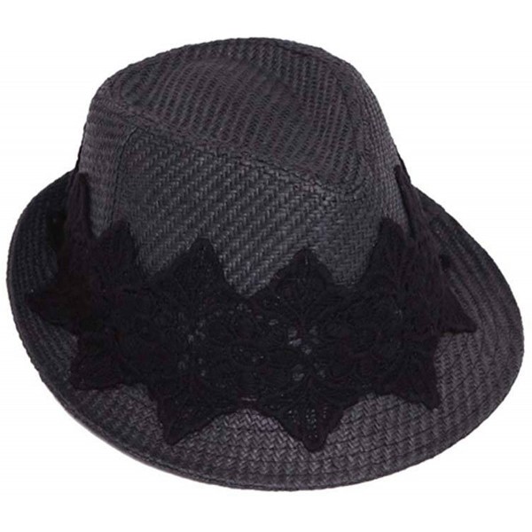 Sun Hats Womens Fedora Hat w/Floral Lace Band - Black - CP12I3TGO0B $23.27