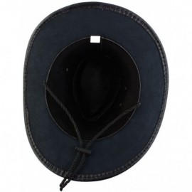Cowboy Hats Unisex Faux Leather Leaf Pattern Adjustable Neck Strap Wide Brim Western Style Sunhat Cowboy Hat - Black - CL185D...