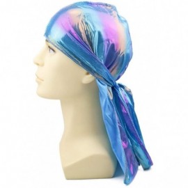 Skullies & Beanies Silky Durags for Men/Womens Waves Cap-Extra Long-Tail Hologram Headwraps for 360 Waves - A1 - Blue - C618I...