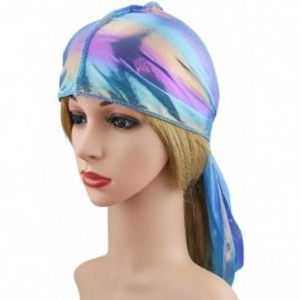 Skullies & Beanies Silky Durags for Men/Womens Waves Cap-Extra Long-Tail Hologram Headwraps for 360 Waves - A1 - Blue - C618I...