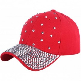 Baseball Caps Women Rhinestone Bling Baseball Cap Adjustable Studded Crystal Snapback Sun Hat - Red-silverstone - C118GZ8XLCN...